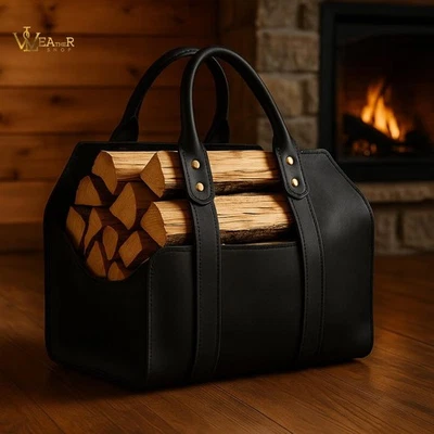 Portador de troncos de cuero, portador de leña, accesorio de chimenea de cuero, hecho a mano Foto 1 de 2