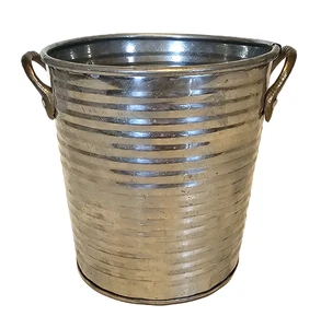 Vintage Small Aluminum Bucket Planter with Brass Handles 4.75" x 4" - Picture 1 of 3