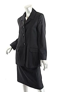 LUCIANO BARBERA Black 100% Fine Wool Summer Weight 3 Button Skirt Suit  46 US10 - Picture 1 of 9