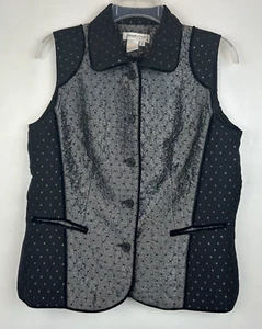 Gilet Coldwater Creek donna S colletto bottoni nero foderato argento leggi - Foto 1 di 5