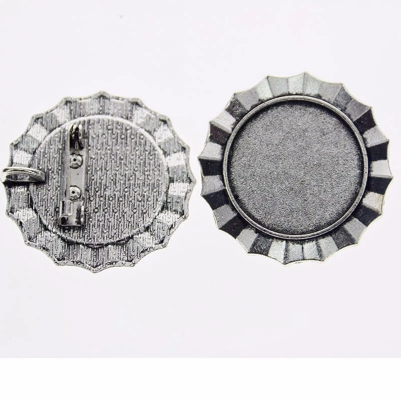 3pcs Tibetan Silver Color ROUND Shape 25mm Cabochon Settings Brooch Design XA003 - Image 1 of 1