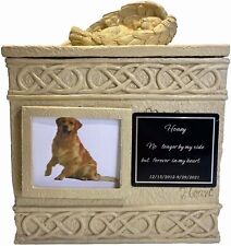 Pet Cremation Memorial Urn for Dog 8 inch with Photo Slot, Metal Sticker Plaque