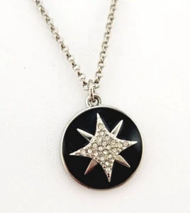 Lia Sophia "Star Gazer” Silver Tone w/Black Enamel & Cut Crystals Necklace - Picture 1 of 3