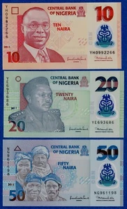 NIGERIA SET OF 3 NOTES - 10,20,50 NAIRA (2011) UNC POLYMER NOTES - Picture 1 of 2