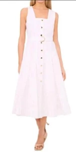 NWT Halogen Linen Blend Belted A-line Sun Dress Bright White Medium - Picture 1 of 7