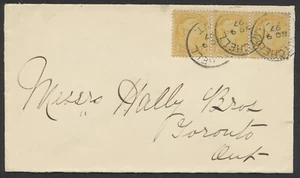 1897 #35 1c Small Queen Strip of 3 On Cover Mitchell (Perth) ONT to Toronto - Bild 1 von 2