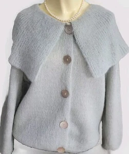 VTG 1950’s Jane Irwill Collard Mohair Angora Sweater Cardigan Mint Blue S/M - Picture 1 of 24