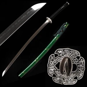 Japanese Samurai Sword Katana T10 Steel Clay Tempered Razor Sharp Green Saya - Picture 1 of 16