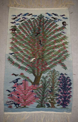 Tapiz Kilim tejido a mano - 3,8 pies - arte popular colgante de pared - alfombra egipcia decoración del hogar Foto 1 de 4