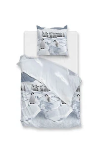 Zo! Home Flanell Bettwäsche 135x200 cm Pinguini blue Pinguin Eis Schnee Arktis - Bild 1 von 4