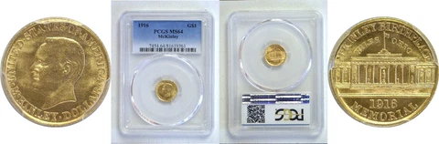 1916 McKinley $1 Gold Commemorative PCGS MS-64 Cover