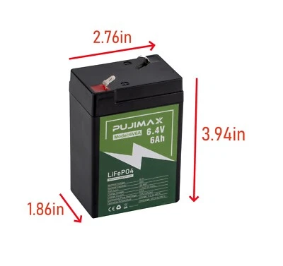 PUJIMAX 6V 6Ah LiFePO4 2000+ Cycles Rechargeable Lithium Battery for Emergency Light