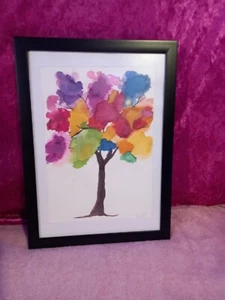 Handpainted framed Watercolour painting with a Multicoloured Tree - Picture 1 of 2
