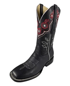 Women's Western Cowgirl Rodeo Boots El General Color Black Genuine Leather 13 - Picture 1 of 8