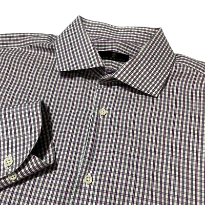 Ike Behar 17 1/2 botones patrón a cuadros rosa verde blanco Foto 1 de 4