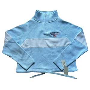 Relaxx Ice Blue Quarter-Zip Fleece Crop Sweatshirt Tie Waist Top NWT Medium - Picture 1 of 8