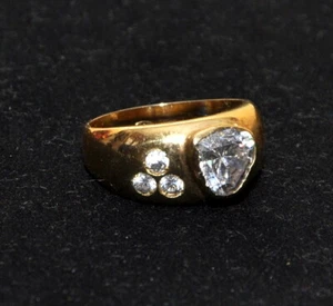 Anello Argento 800 Dorato con cuore Zirconi 18 mm - Foto 1 di 8