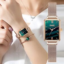 Ladies Quartz Watch/Bracelet Set Green Dial Simple Rose Gold Mesh Luxury Watch