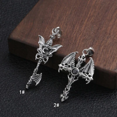 S925 Plata Esterlina Gótico Dragón Ala Demonio Cruz Colgante Ágata Amuleto Oscuro Foto 1 de 4