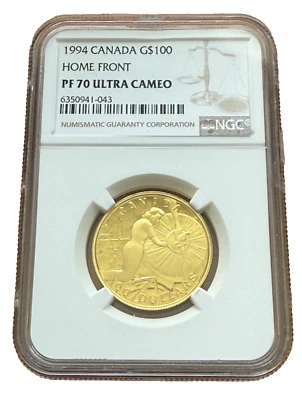 Canada 1994 Gold 1/4 oz 100 Dollars $100 NGC PF70UC Home Front - Image 1 of 2