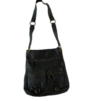 Bolso Bandolera Tano Cuero Negro Bolsillos con Cremallera Correa Ajustable Foto 1 de 4