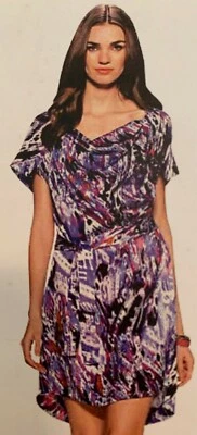 NUEVO CON ETIQUETAS $325 VESTIDO RECTO VINTAGE ETCÉTERA AZUL PÚRPURA MULTI CINTURÓN tallas 0 2 4 6 8 Foto 1 de 4