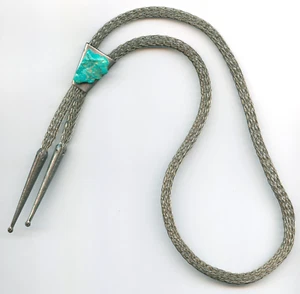 Vintage Western Bolo Krawatte - EINZIGARTIG Silber Kupfer gewebt Draht Metallkordel Türkis - Bild 1 von 6