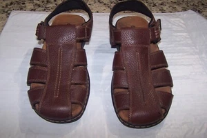 Dr Scholls "GASTON" Men's Sandals Size 9M Brown Leather Memory Foam EUC - Picture 1 of 7