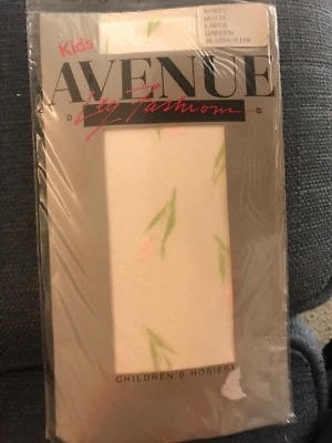New Vintage Avenue Leg Fashions Girls Garden Tulip Pattern White Tights sz Large - Image 1 of 2