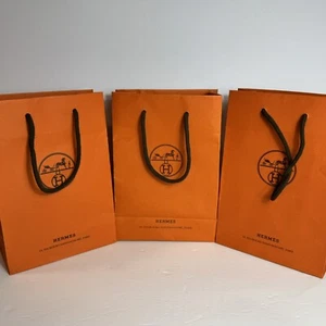 Lot of 4 Hermes Empty Orange Shopping Gift Paper Bag Tote Authentic 8.5”×6”×2.7" - Picture 1 of 12