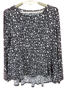 ELLEN TRACY Women Stretch Comfy Polyester Blouse High Low Hemline Black White XL - Picture 1 of 13