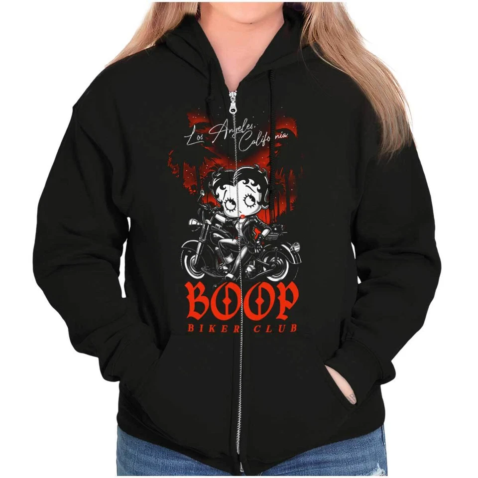 Betty Boop Retro Cartoon Cali LA Biker Club Womens Graphic Crewneck T Shirt Tee - Image 1 of 4