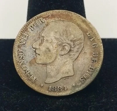 1884 Spain 2 Pesetas Silver Coin #3625 - Image 1 of 2