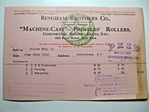 1.20-1912 Bingham Bros. Co. Invoice Sent to Company in Castorland, N.Y. - Picture 1 of 1