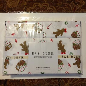 NUEVO Juego de sábanas Rae Dunn Holiday Queen 4 piezas tema pan de jengibre - Imagen 1 de 6