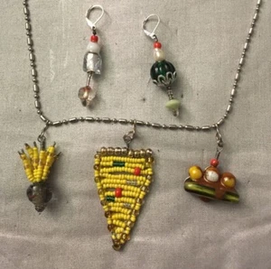 Junk Food Glass Beaded Necklace and SS Earring Set, 18 in. Artisan Made - Picture 1 of 6