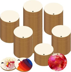 100 Pieces Wood Circles for Crafts, Round Wood Discs Slices with Hole 1.5 inch - Picture 1 of 3