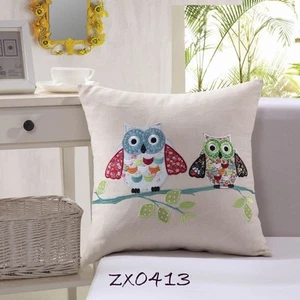 Vintage Owls Stitch Embroidered Decor Cotton CUSHION COVER PILLOW CASE 18" - Picture 1 of 1