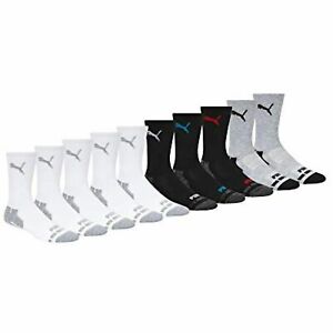 PUMA boys PUMA 10 Pack Crew Socks, White/Multi, Shoe Size 9-3.5