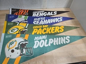 Vintage LOT 30" Bengals Seattle Seahawks Packers Miami Dolphins Felt Pennants - Picture 1 of 5