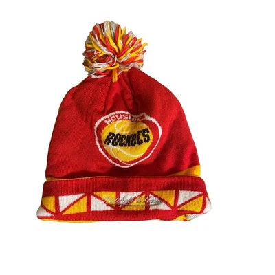 Mitchell & Ness Houston Rockets Gorro Pom Pom Doble Cara Tejido Sombrero Rojo/Amarillo Foto 1 de 4