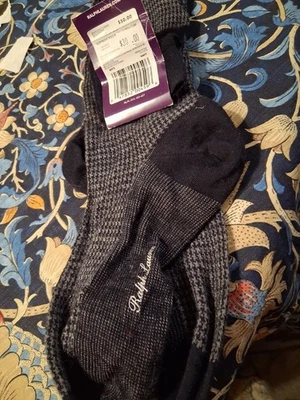 RALPH LAUREN ФИОЛЕТОВЫЙ ЯРЛЫК шерсти смесь колена носки L Италия темно-синий - Изображение 1 из 3