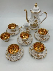 Vintage Azim Porselen Turkish Porcelain Tea Set With Gold Floral Design - Picture 1 of 12