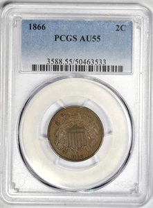 1866 2C TWO CENT ~ PCGS AU55 ~ NICE SURFACES! - Picture 1 of 4