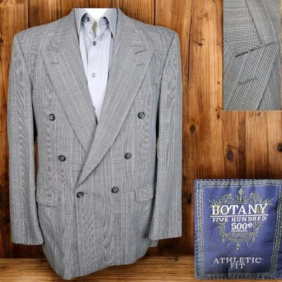 Botany 500 Sport Coat Mens 40L Athletic Fit Double Breasted Gray Plaid - Image 1 of 4