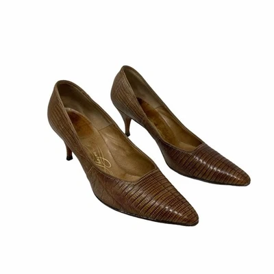 Vintage 1960s Thayer McNeil Brown Lizard Skin Heels sz 7.5A - Image 1 of 4