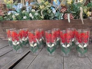 Vintage MCM Unmarked Poppy Flower Power 10oz Drinking Glasses (10) - Picture 1 of 8