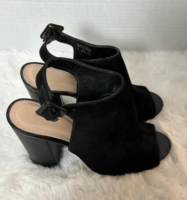 Sandalias Aldo para mujer talla 7 negras gamuza punta abierta tacones altos elegantes Foto 1 de 4