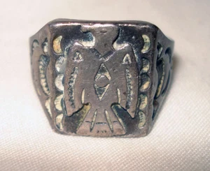 Vintage Sterlingsilber Indianer Navajo Donnervogel Größe 10 Schmuck Ring - Bild 1 von 7