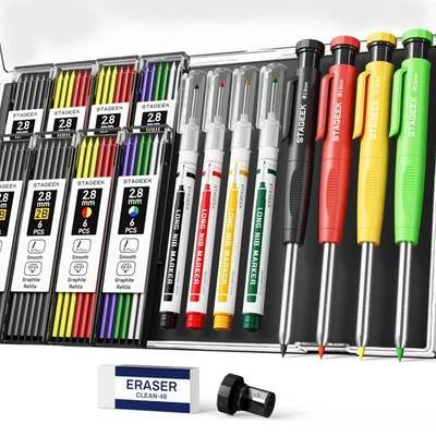 Lápices de carpintero STAGEEK 4 PIEZAS con sacapuntas, lápices de carpintería de alta resistencia... Foto 1 de 4